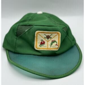 Vintage Green Fishing Theme Adjustable Sun Visor Cap Hat Sof Glo Sz 6.75 - 7.25